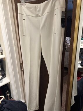 Soho Apparel Ivory Pull-On Flare Pants with Zip Pocket Detail